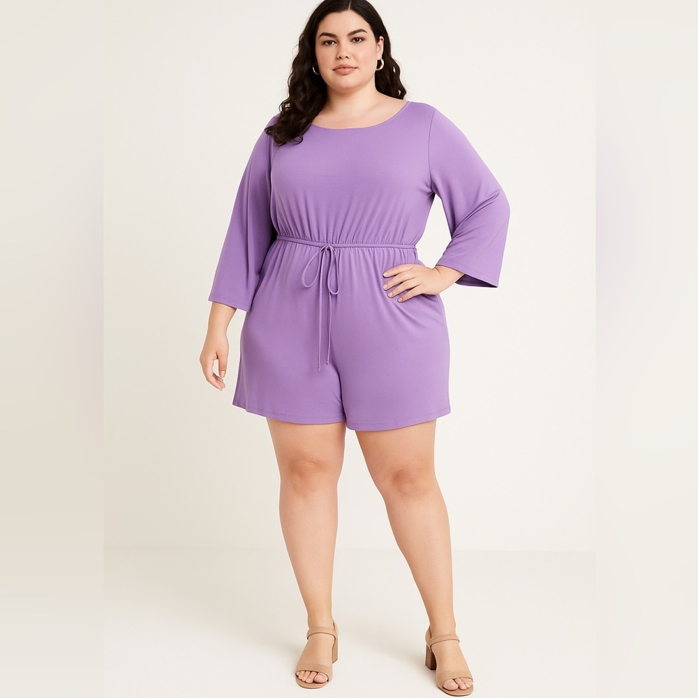 New! Eloquii long bell sleeve purple romper, size 18/20